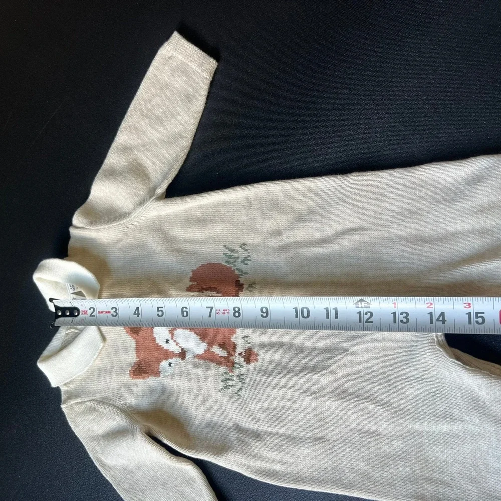 Janie & Jack Cream Fox Knit Romper Peter Pan Collar 3-6 Months Classic Heritage
